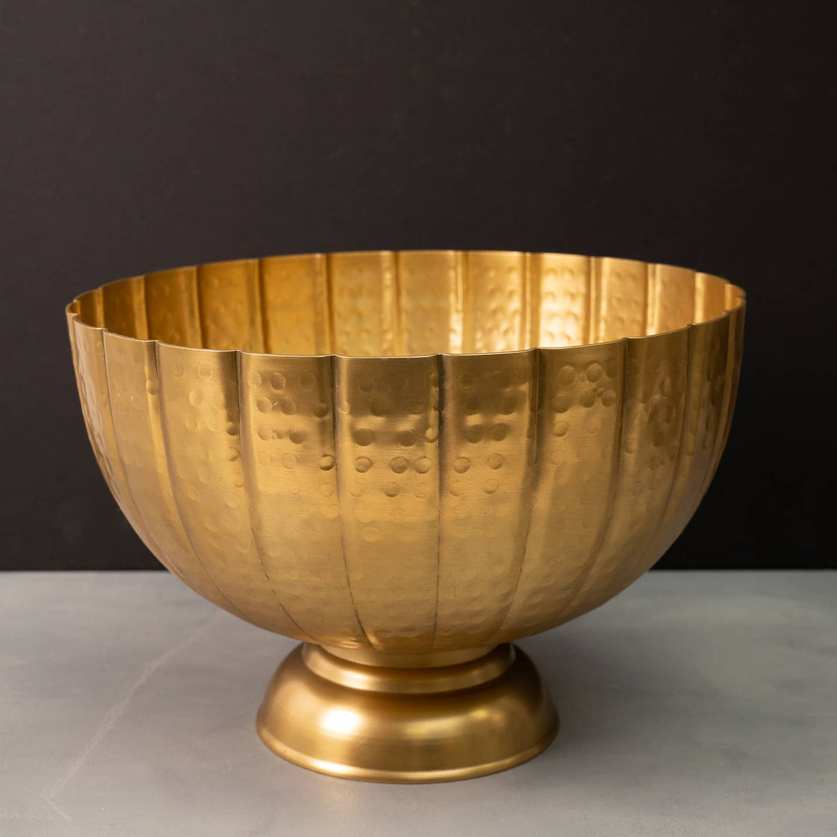 Hammered Grooved Pedestal Bowl, Gold, 14 in.