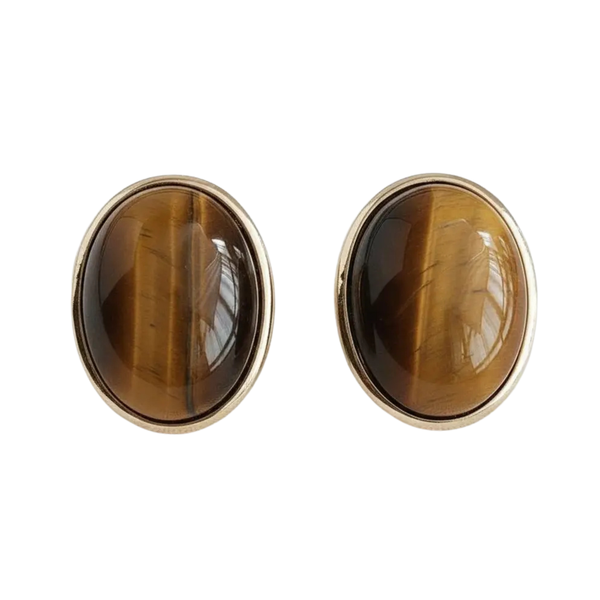 Oval Tiger Eye Stud Earrings