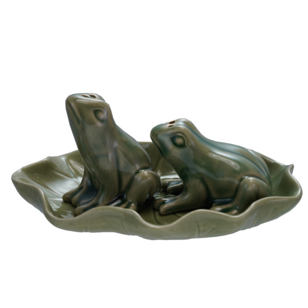 Frog Salt & Pepper Shakers with Tray