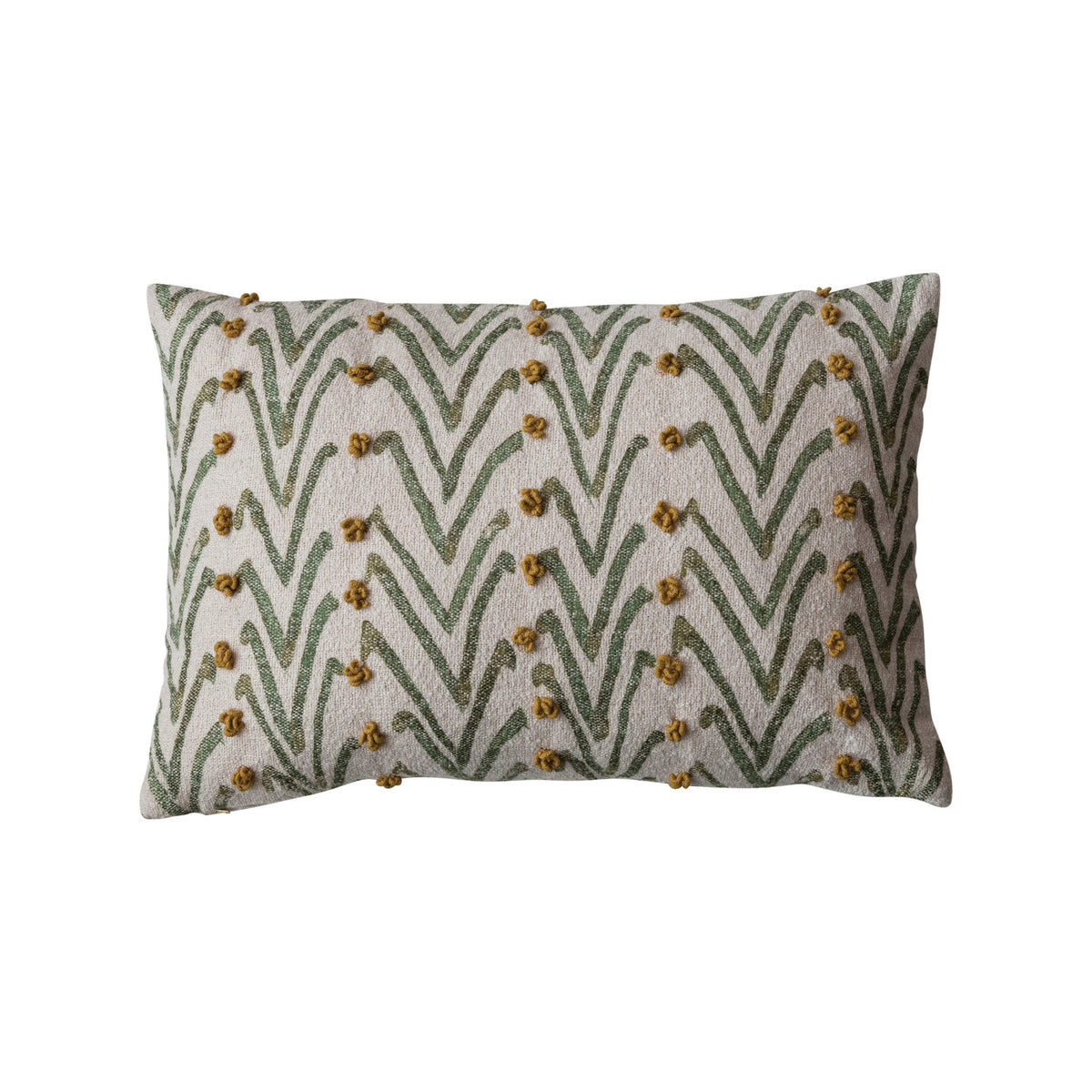 Woven Lumbar Pillow with Mustard French Knots, 24