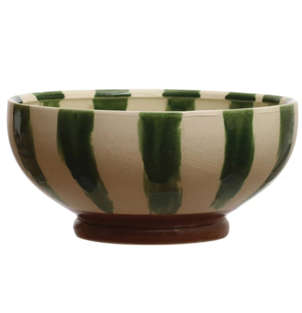 Hand Painted Stoneware Footed Bowl, 10 in.