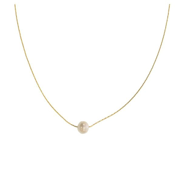 Solitaire Freshwater Pearl Necklace, Gold, 15 in.