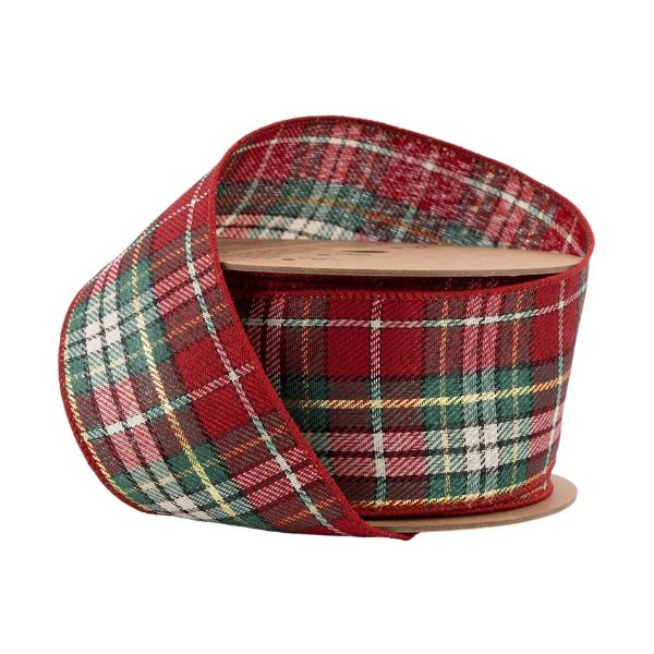 Wired 2.5 in. Traditional Plaid Ribbon, Red and Green, 10 Yd.