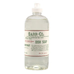 Clear plastic bottle of Barr & Co. Fir & Grapefruit Dish Soap with vintage-style label, perfect for kitchen decor and gifts from Knotty and Board. 1