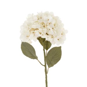 Hydrangea Floral Stem, White, 20 in. featuring delicate white petals and green leaves, perfect for adding elegant decor accents to any room from Knotty and Board.