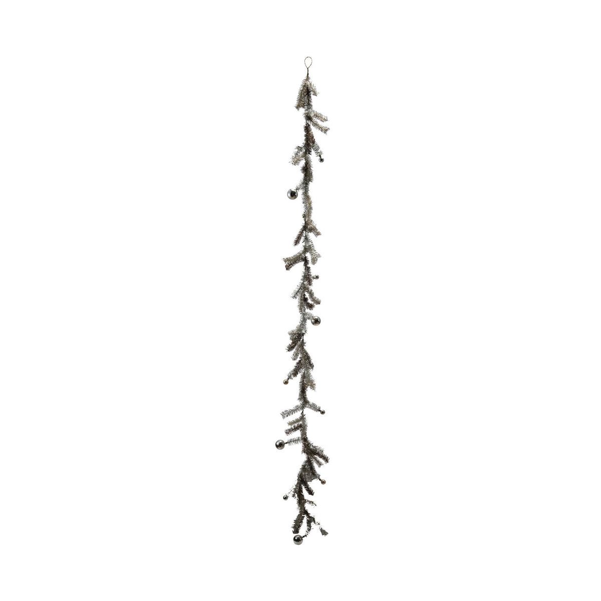 Tinsel Garland w/ Ball Ornaments, Antique Silver, 72