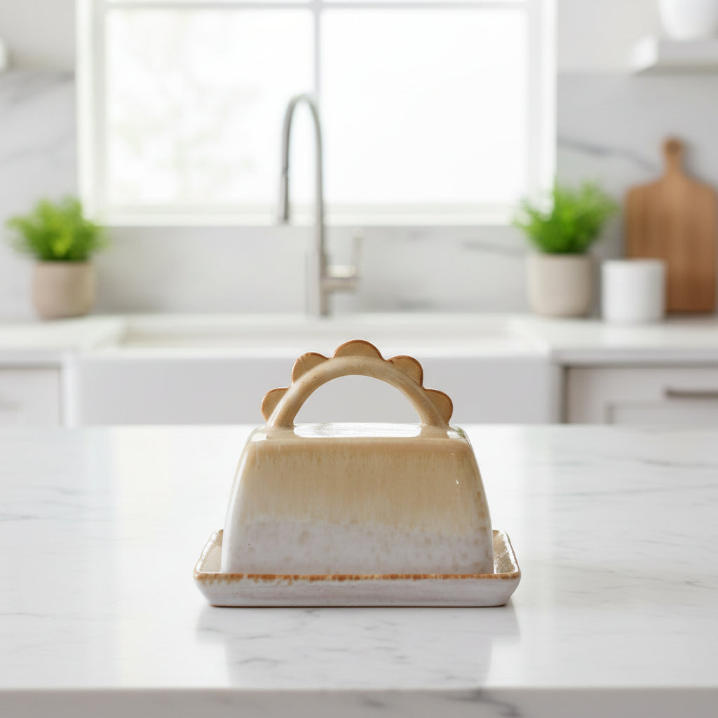 Butter Dish with Scalloped Handle, 7