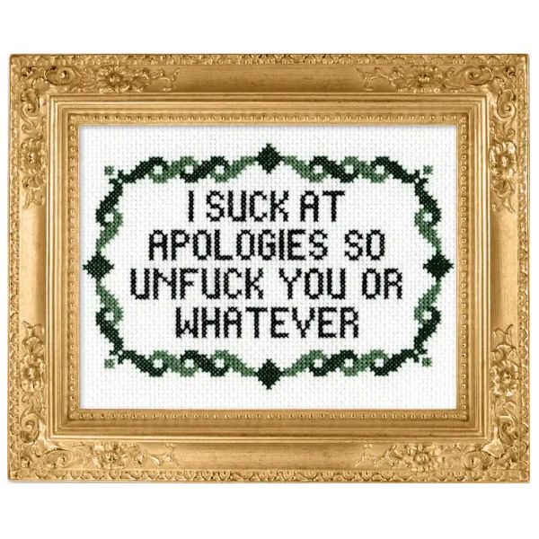 Deluxe Cross Stitch Kit, I Suck At Apologies