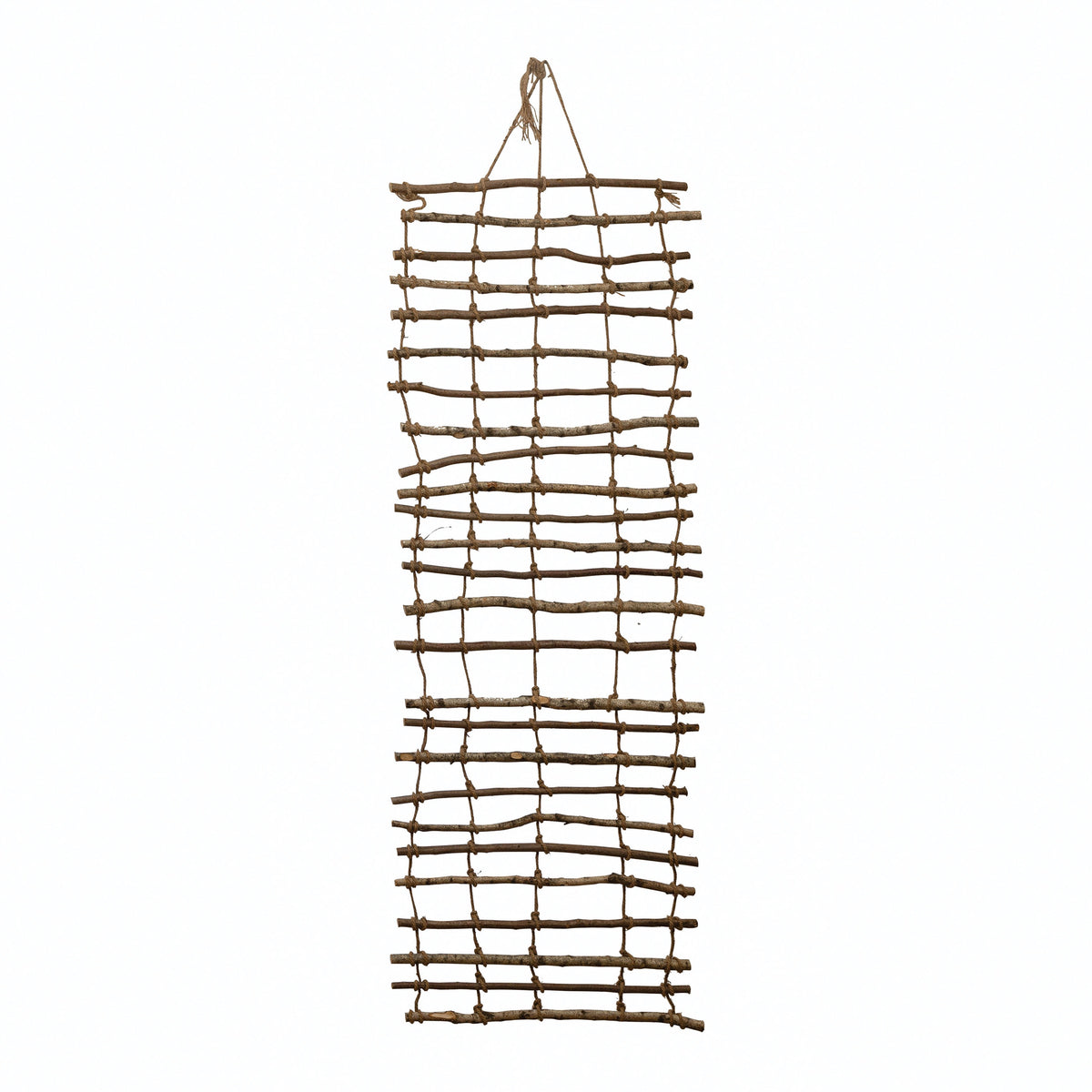 Handmade Wood & Jute Wall Trellis featuring natural wood and jute materials, perfect for adding rustic decor charm and versatile use in kitchen, dining, or gift settings by Knotty and Board.