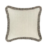 Nola Pillow, Natural and Black, 24 X 24 in. featuring a soft natural fabric center with black fringe trim, perfect for adding subtle decor and style to any room. Every Room Needs A Little Knotty and Board. 1