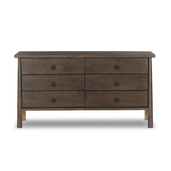 Freddie, Six-Drawer Dresser, Brown, Black Iron Hardware, 65 X 22 X 34 in.