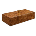 Burl Haven Box, 15 X 5 X 7 in. featuring rich wood grain with a sleek gold knob, perfect for stylish home decor or unique gift ideas from Knotty and Board. 1