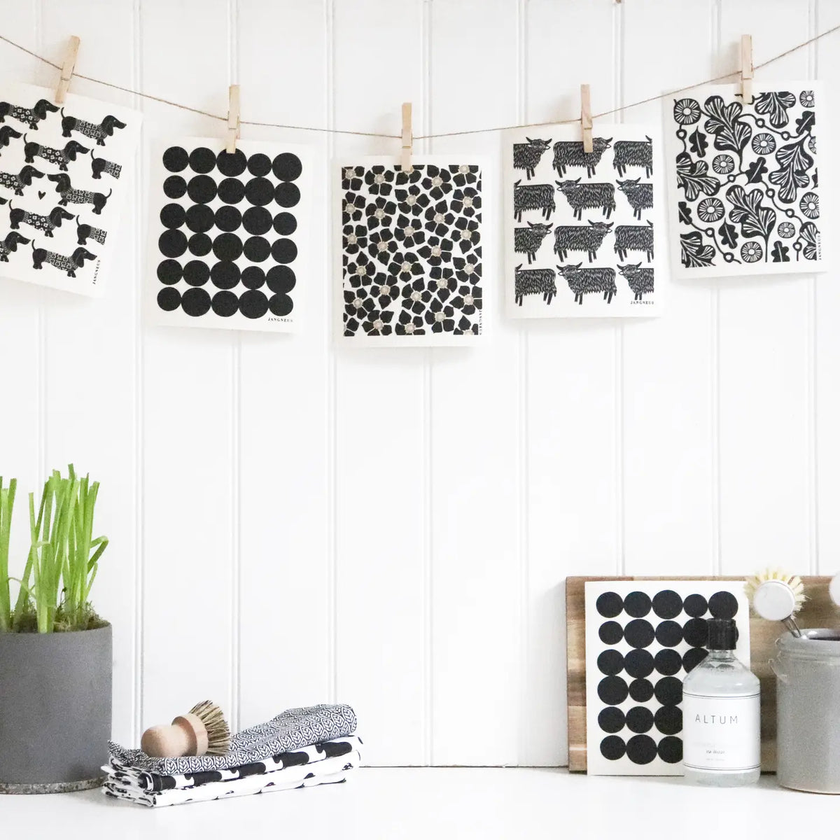 Swedish Dishcloth, Spots, Black