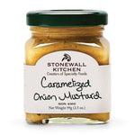 Stonewall Kitchen Caramelized Onion Mustard, 3.5 oz jar with a green lid, perfect for kitchen gifts and entertaining, offered by Knotty and Board, Every Room Needs A Little Knotty and Board. 1