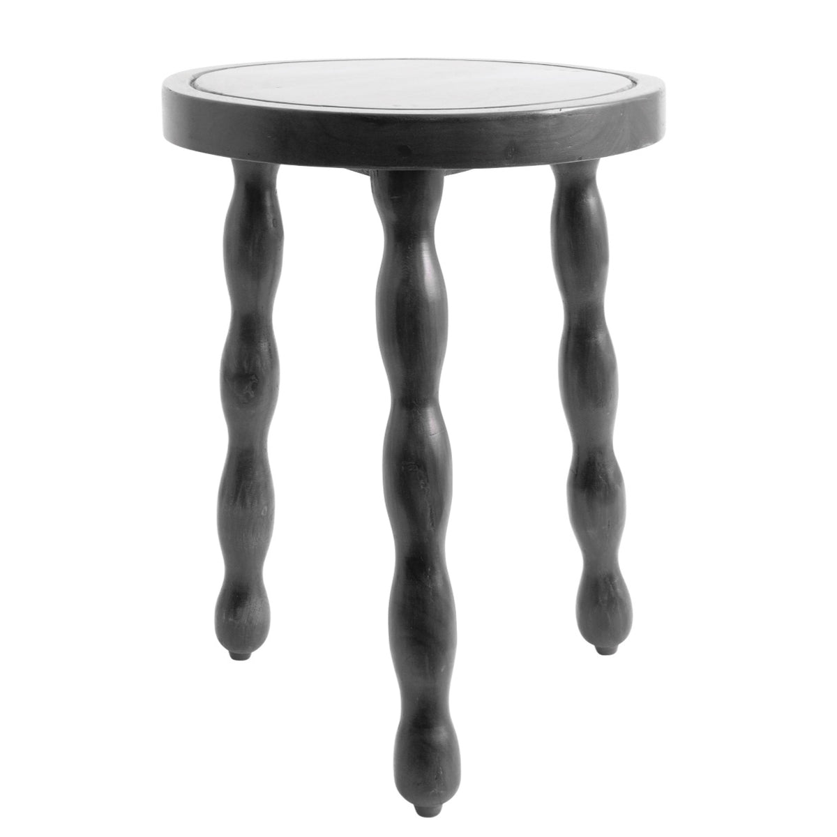 Reclaimed Wood Stool with Carved Legs, Black, 15 x 20 in.