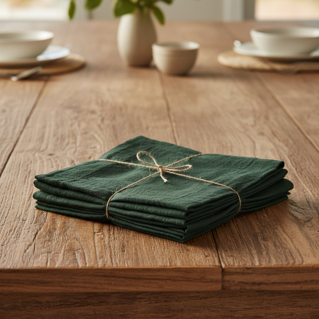 Slub Cotton Everyday Napkins, Set of Four, Dark Green