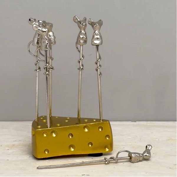 Gilded Mouse Cheese Picks, 4 in. Set of 6