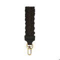 Easy Find Wristlet, Black Scalloped Straw with a textured woven design and gold-tone hardware, perfect for stylishly securing keys or small essentials from Knotty and Board.