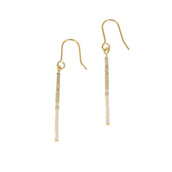 Long Bar with Aqua Beads Fishhook Earrings, White