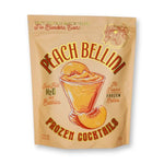 Noble Mick's Frozen Cocktails, Peach Bellini in resealable pouch with vintage-style illustration of a peach cocktail and fresh peach slice, perfect for entertaining and gifts from Knotty and Board. 1