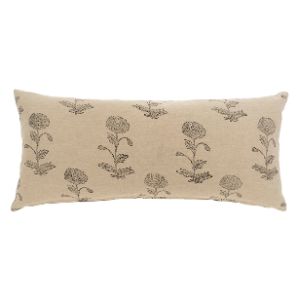 Rosa Block Print Pillow, 14 x 31 in. features a neutral fabric with a delicate floral block print design, perfect for adding a subtle decorative touch to living or dining spaces.