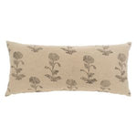 Rosa Block Print Pillow, 14 x 31 in. features a neutral fabric with a delicate floral block print design, perfect for adding a subtle decorative touch to living or dining spaces. 1
