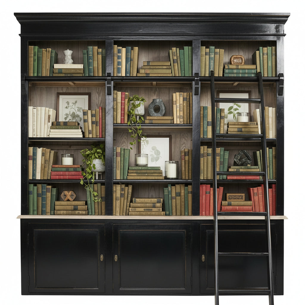 Cambridge Library w/Ladder - Black/Natural, 83
