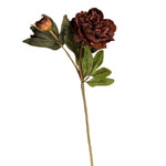 Peony Spray, Burgundy, 19 in. with deep burgundy petals and green leaves, perfect for adding elegant decor or gifts to any room, from Knotty and Board. Every Room Needs A Little Knotty and Board. 1