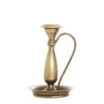 Traditional Bronze Metal Candle Holder, Small, 7 in. with a curved handle and round base, perfect for adding classic decor and ambiance to dining or kitchen spaces. Every Room Needs A Little Knotty and Board. 1