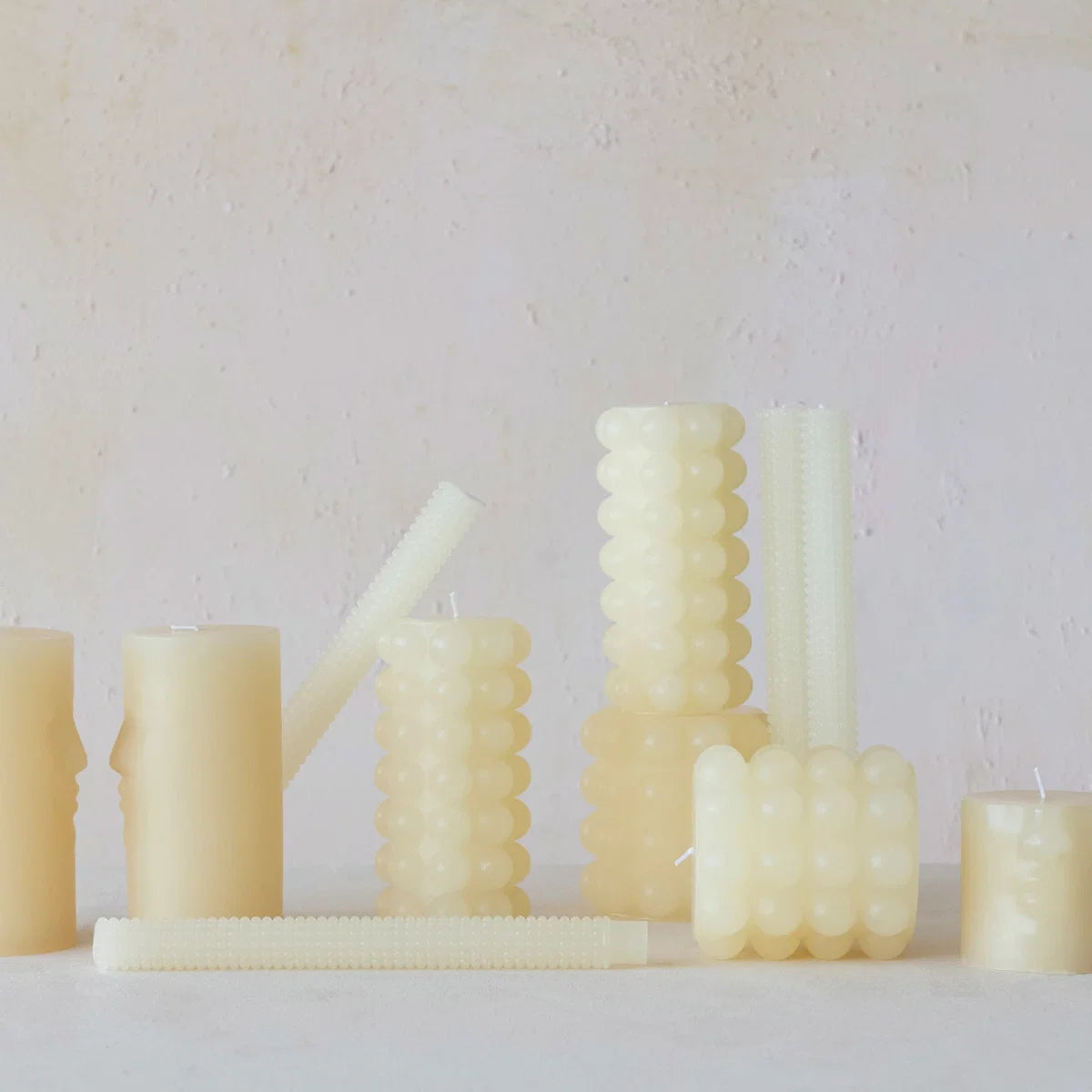 Hobnail Taper Candles, Unscented, Set of Two, Cream, 10 in.
