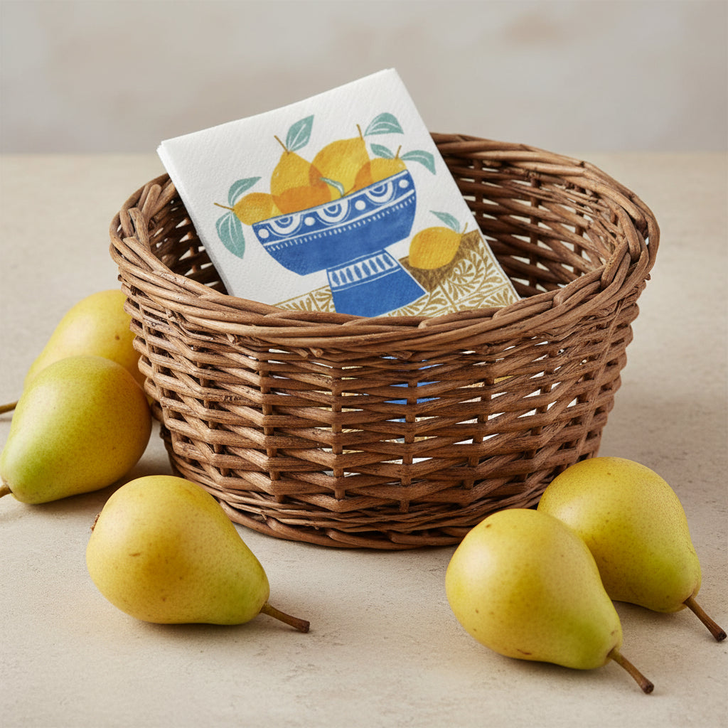 Paper Cocktail Napkins with Fruit in Bowl Pattern, Set of 50, 4