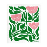Swedish Dishcloth, Botanical Design, Green/Pink 1