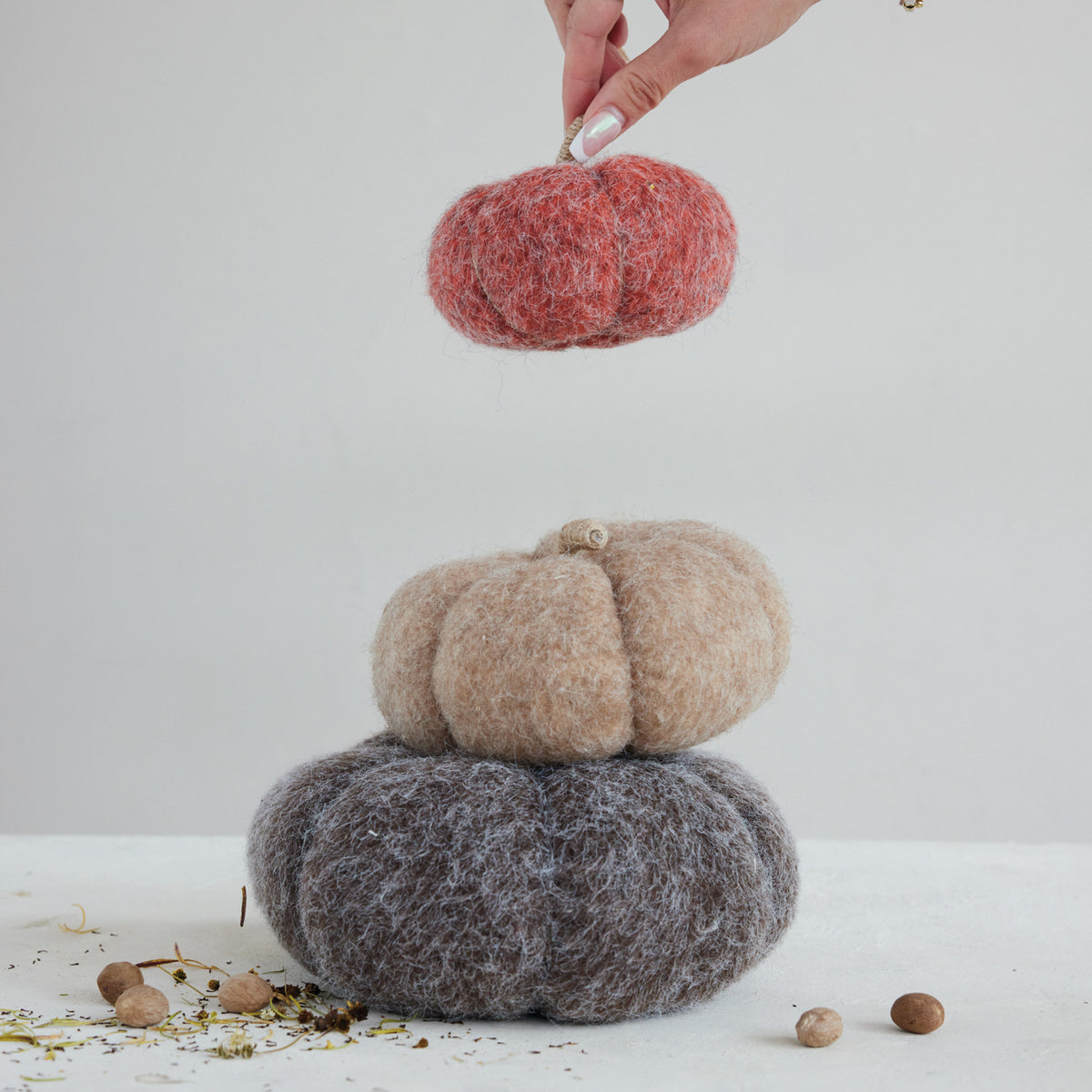 Felt Pumpkin, Grey, 8.5 X 7 in.