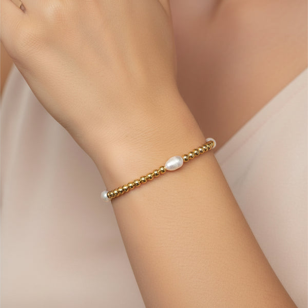 Pearl and Bead Stretch Bracelet, 4mm, Gold, Priced individually