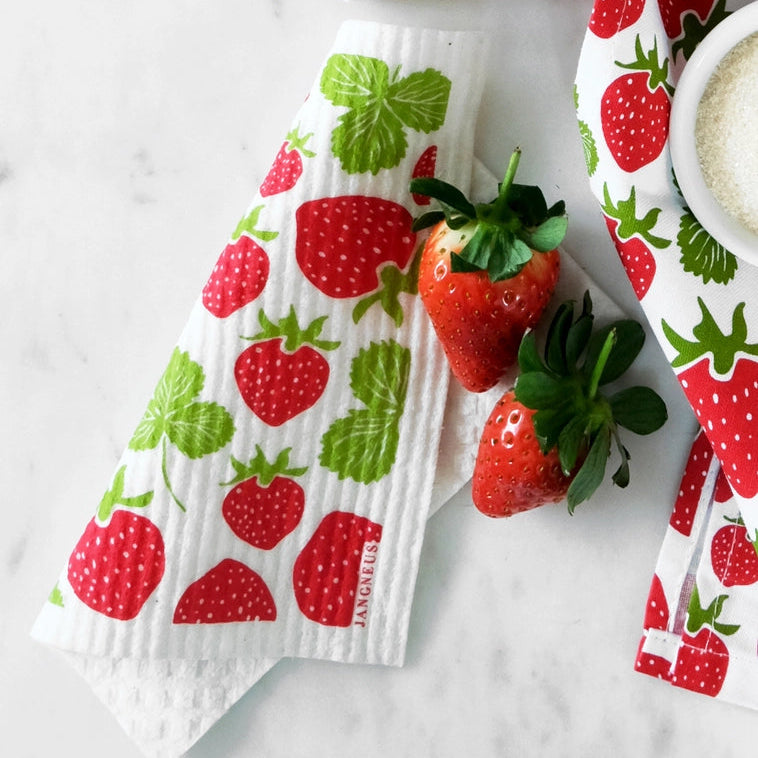 Swedish Dishcloth, Strawberries, Red