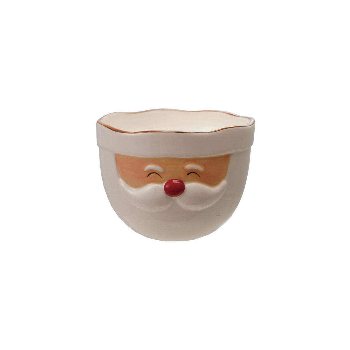 Stoneware Santa Head Shaped Mixing Bowl w/ Red Rim, 6 X 4