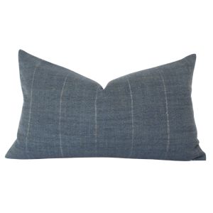 Marina Lumbar Pillow, Dark Blue, 14 X 36, a stylish dark blue decorative pillow with subtle vertical stripes, perfect for adding cozy decor and a pop of color to any room.