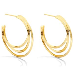 Pair of elegant Layered Triple Hoop, Gold earrings with a polished finish, perfect as a stylish gift or for enhancing everyday jewelry collections from Knotty and Board.