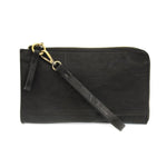 Karina Convertible Wristlet and Wallet, Black, featuring a sleek design with gold hardware and a detachable wrist strap, perfect for stylish gifts or everyday decor enhancements from Knotty and Board. 1