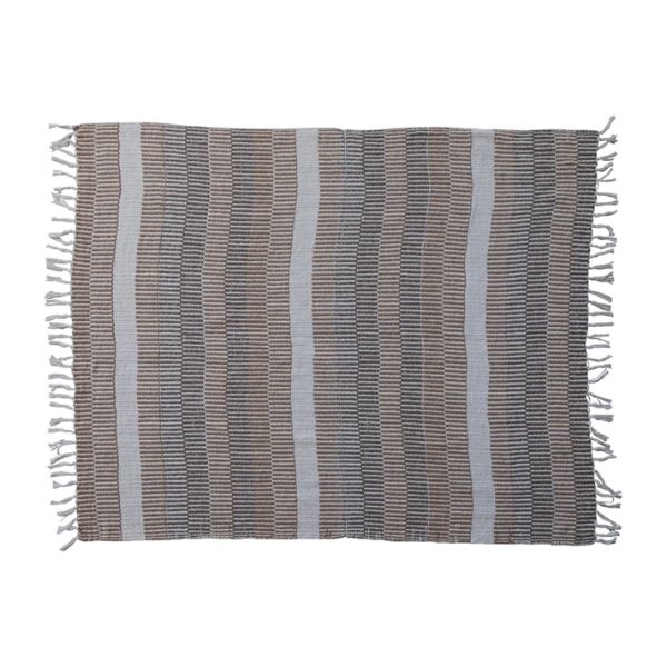 Woven Recycled Cotton Blend Throw with Stripes & Fringe, Multicolor, 60 X 50 in.