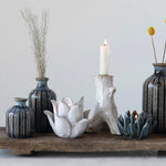 Handmade Terra-cotta Flower Tealight Holder, White 2