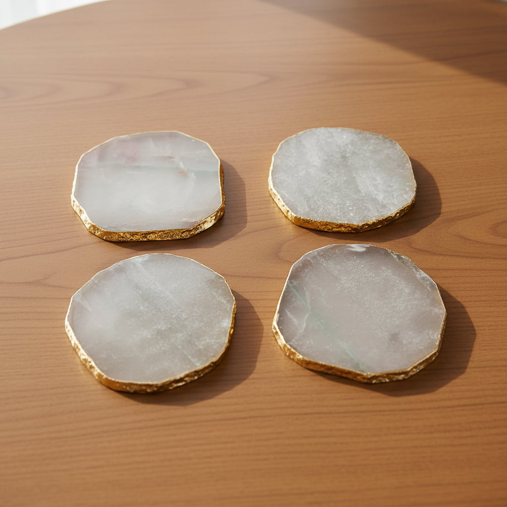 Quartz Coaster Set with Gold Edge