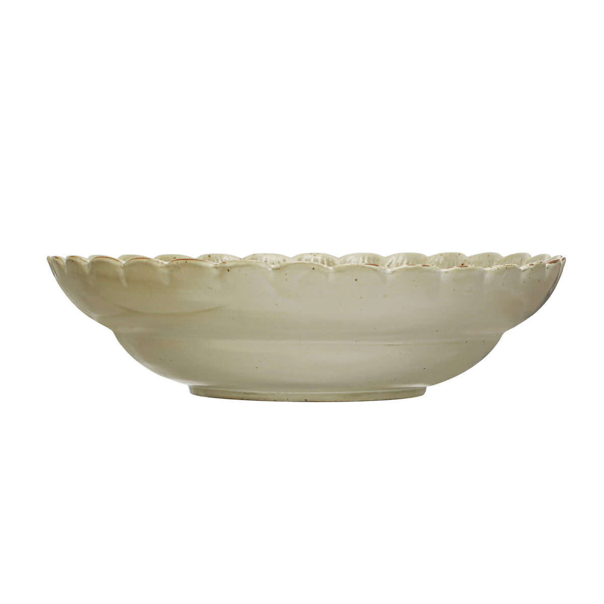 Stoneware Bowl with Scalloped Edge, Green, 12 in.
