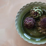 Stoneware Bowl with Scalloped Edge, Green, 12 in. 2