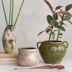 Terra-cotta Urn w/ Handles, Olive Green, 10.75 X 9.25 X 7.75