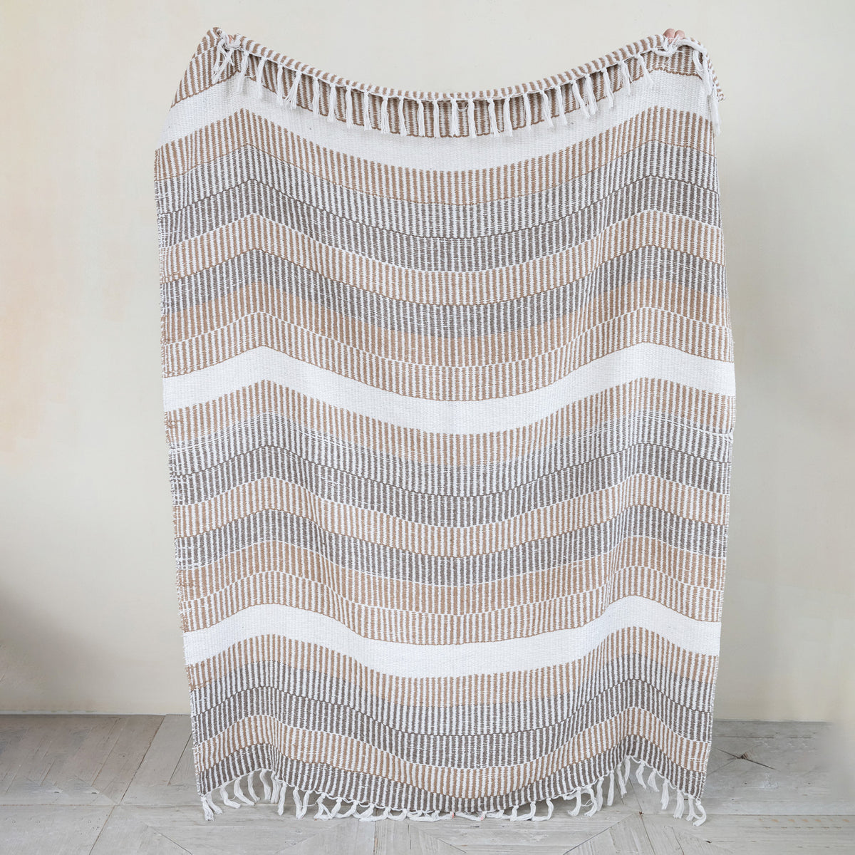 Woven Recycled Cotton Blend Throw with Stripes & Fringe, Multicolor, 60 X 50 in.