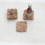 Mango Wood Scalloped Coasters, Natural, Set of 4 2