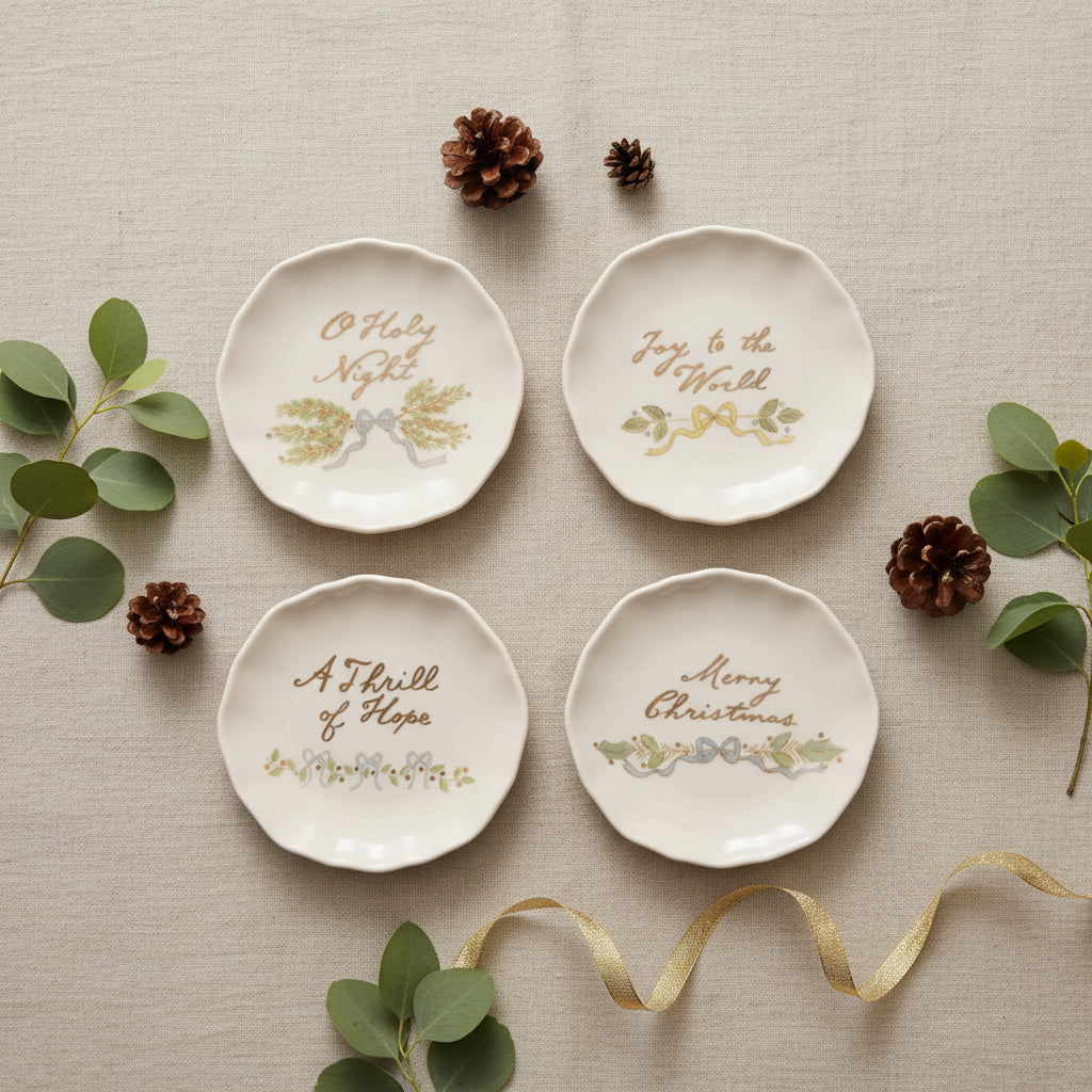 Scalloped Appetizer Plate with Holiday Saying, Assorted, 4 in.