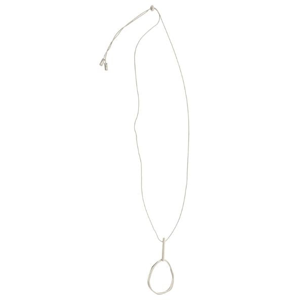 Bar + Oval Adjustable Necklace, Silver, 40 in.