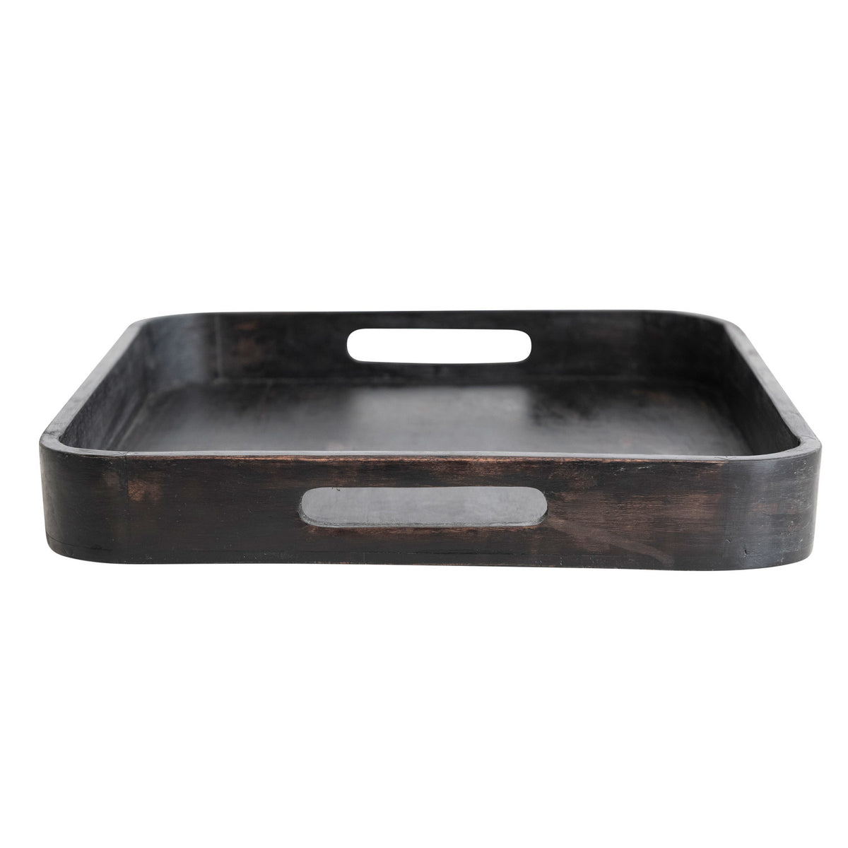 Mango Wood Square Decorative Tray w/ Handles, Black, 15